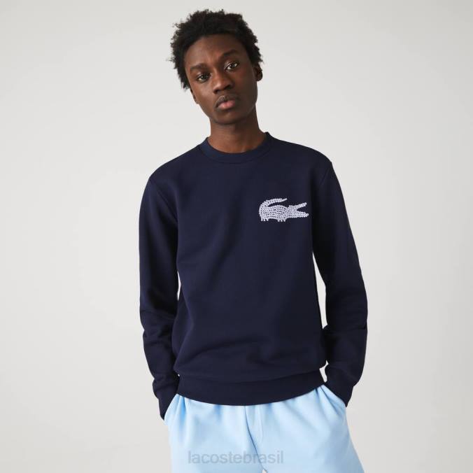 Lacoste homens moletom de lã de algodão orgânico feito na França azul-marinho P2PX1181 roupas