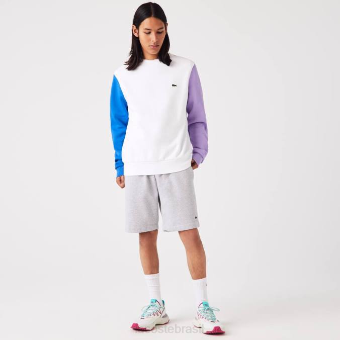 Lacoste homens moletom de lã escovada branco/azul/roxo P2PX1098 roupas
