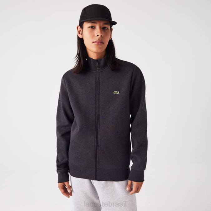 Lacoste homens moletom de lã escovada com zíper e ajuste regular cinza P2PX1271 roupas