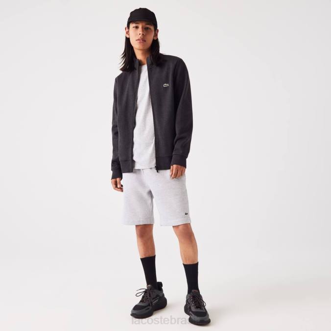 Lacoste homens moletom de lã escovada com zíper e ajuste regular cinza P2PX1271 roupas