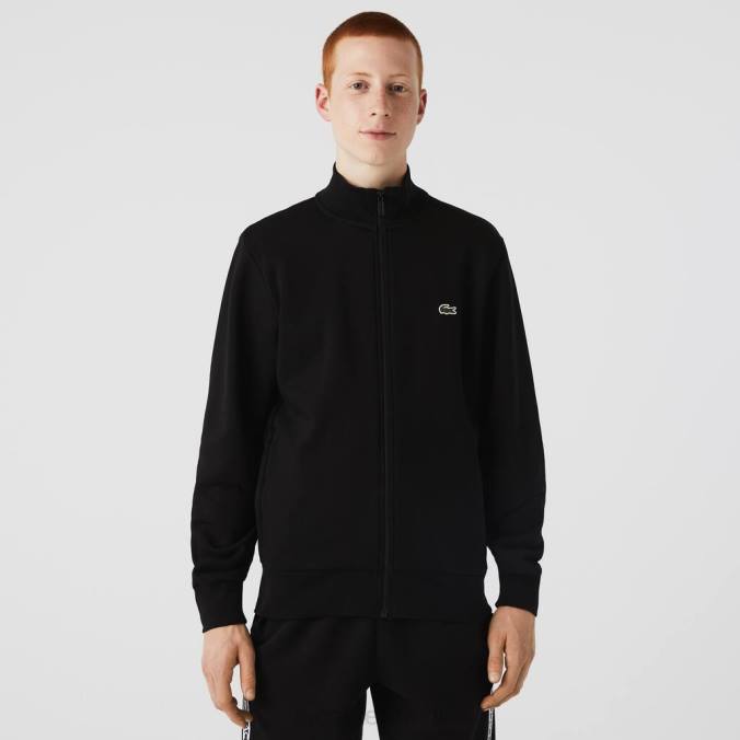 Lacoste homens moletom de lã escovada com zíper e ajuste regular preto P2PX1269 roupas