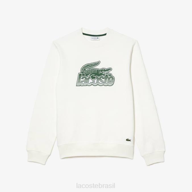 Lacoste homens moletom de lã sem escova com gola redonda branco P2PX302 roupas
