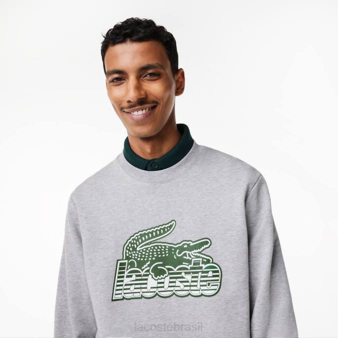 Lacoste homens moletom de lã sem escova com gola redonda chino cinza P2PX301 roupas