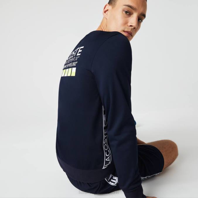 Lacoste homens moletom de tênis estampado esporte azul-marinho P2PX1055 roupas