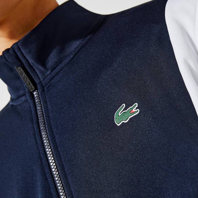 Lacoste homens moletom esporte piquê zip azul marinho/branco P2PX1205 roupas