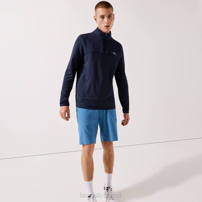 Lacoste homens moletom esportivo com gola com zíper azul-marinho P2PX980 roupas