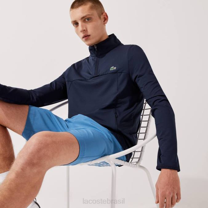 Lacoste homens moletom esportivo com gola com zíper azul-marinho P2PX980 roupas