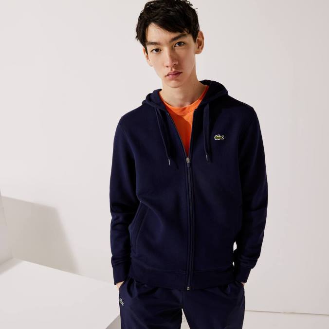 Lacoste homens moletom esportivo leve bimaterial azul-marinho P2PX949 roupas
