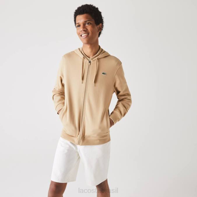 Lacoste homens moletom esportivo leve bimaterial bege P2PX981 roupas