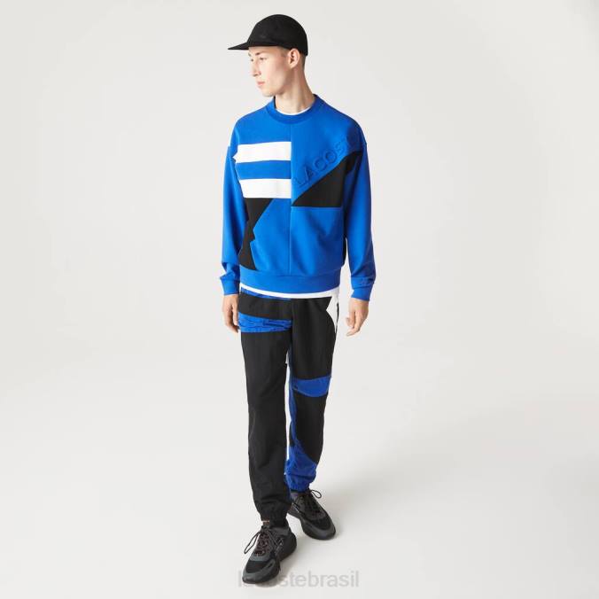 Lacoste homens moletom folgado com efeito patchwork Branco azulado P2PX956 roupas