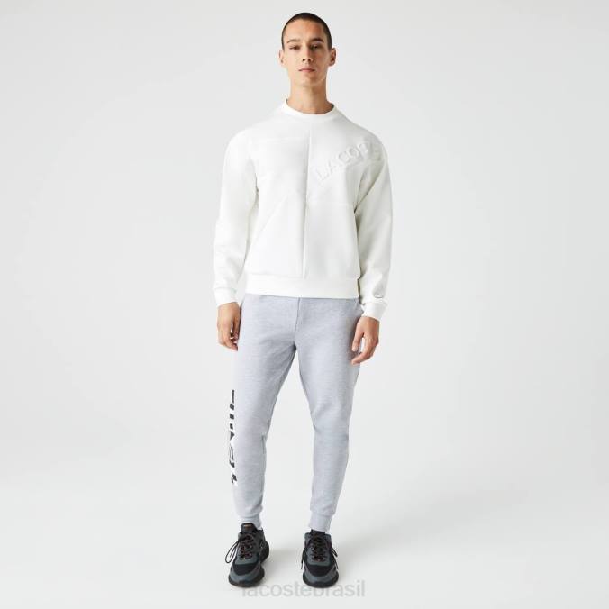 Lacoste homens moletom folgado com efeito patchwork branco P2PX955 roupas