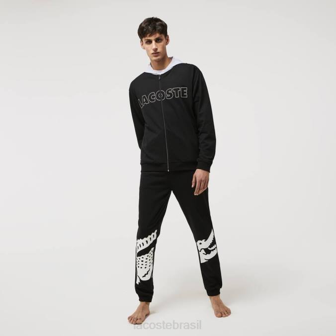 Lacoste homens moletom interno de lã de algodão de marca chinelo preto/cinza P2PX1474 roupas