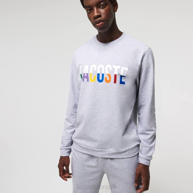 Lacoste homens moletom interno de lã de algodão estampado chine cinza/branco P2PX1222 roupas