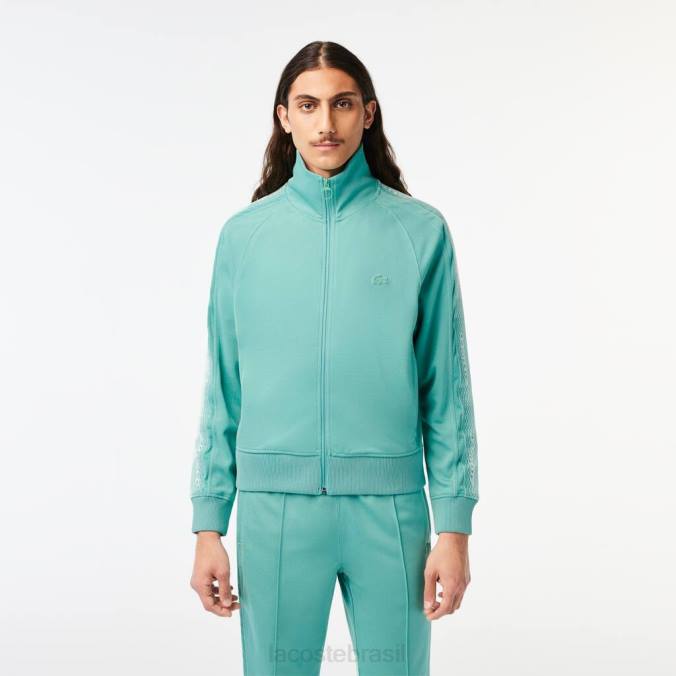 Lacoste homens moletom piquê com zíper e corte regular verde P2PX30 roupas