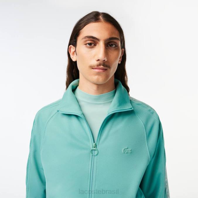 Lacoste homens moletom piquê com zíper e corte regular verde P2PX30 roupas