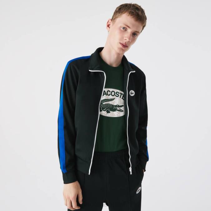 Lacoste homens moletom piquê com zíper e gola alta regular fit verde P2PX1016 roupas