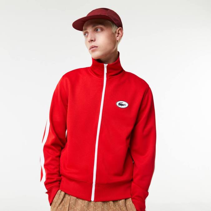Lacoste homens moletom piquê com zíper e gola alta regular fit vermelho P2PX1015 roupas
