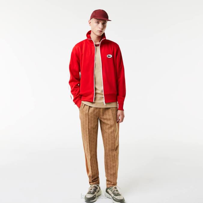 Lacoste homens moletom piquê com zíper e gola alta regular fit vermelho P2PX1015 roupas