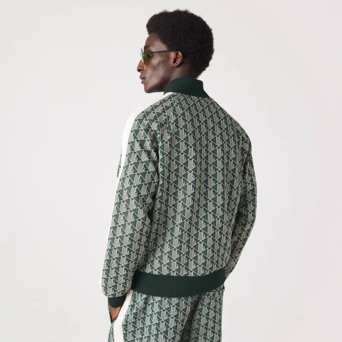 Lacoste homens moletom regular fit com estampa monograma e zíper verde/bege P2PX276 roupas