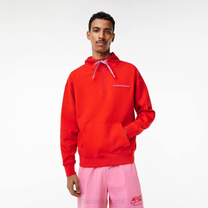 Lacoste homens moletom reversível com corte solto vermelho P2PX376 roupas