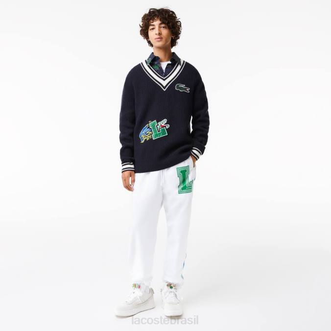 Lacoste homens suéter com emblema em quadrinhos Preto branco P2PX1378 roupas