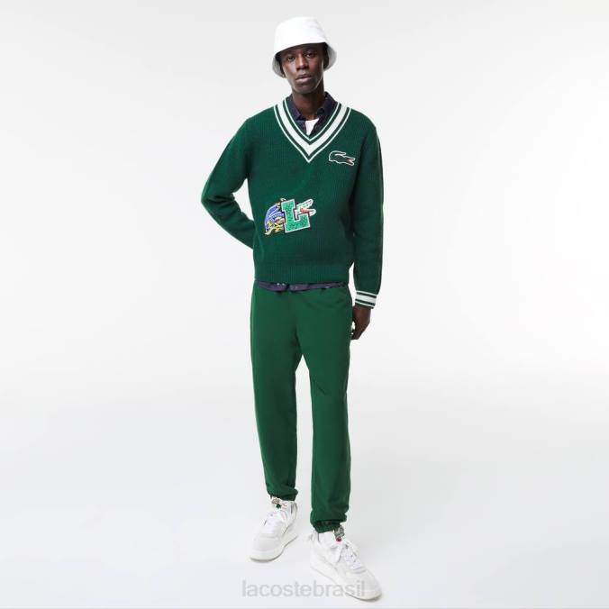 Lacoste homens suéter com emblema em quadrinhos verde branco P2PX1379 roupas
