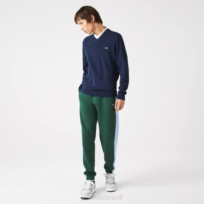 Lacoste homens suéter de algodão orgânico com decote em V chinelo azul P2PX1325 roupas