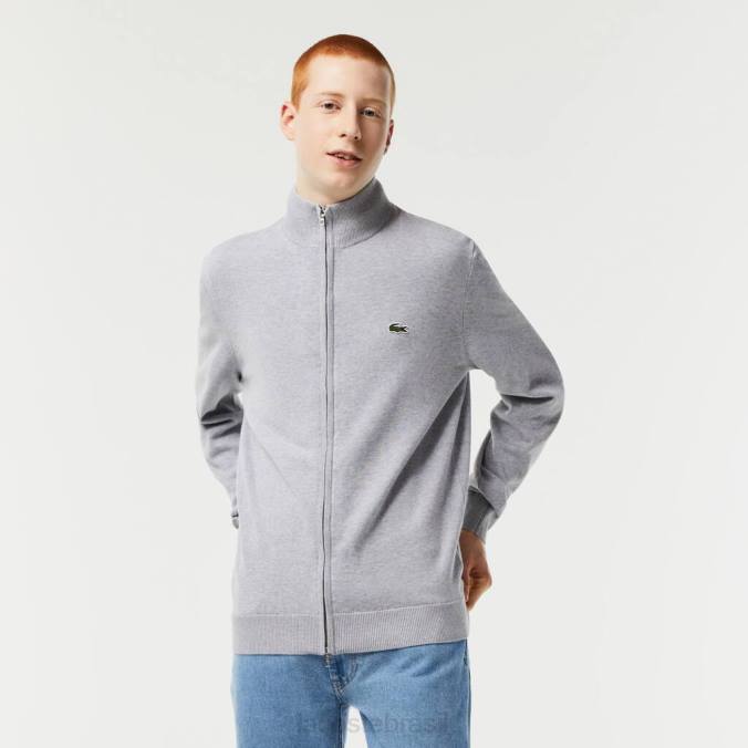 Lacoste homens suéter de algodão orgânico com gola alta e zíper chino cinza P2PX459 roupas