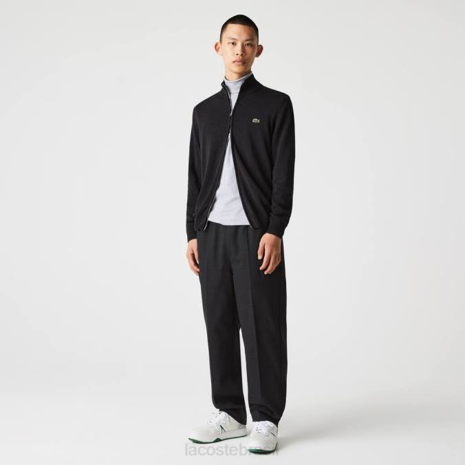 Lacoste homens suéter de algodão orgânico com gola alta e zíper cinza P2PX462 roupas