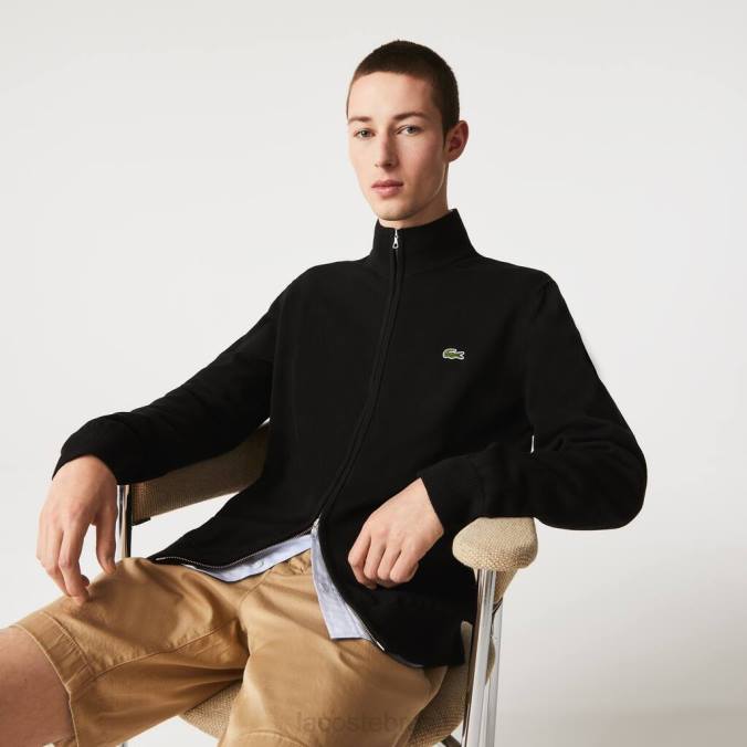 Lacoste homens suéter de algodão orgânico com gola alta e zíper preto P2PX460 roupas