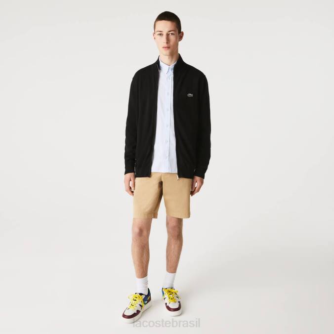Lacoste homens suéter de algodão orgânico com gola alta e zíper preto P2PX460 roupas