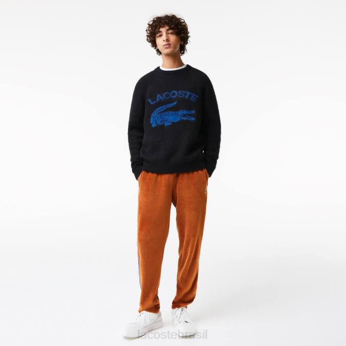 Lacoste homens suéter de alpaca com mistura de crocodilo e marca contrastante Preto Azul P2PX1464 roupas