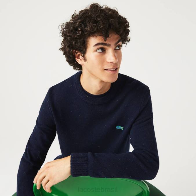 Lacoste homens suéter de jérsei de lã com estampa salpicada de ajuste regular azul-marinho P2PX1507 roupas