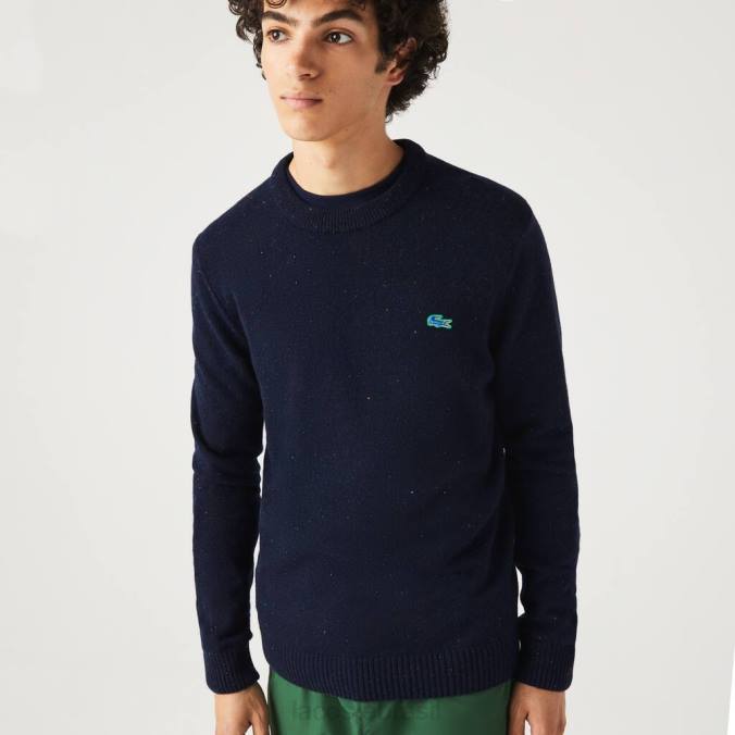 Lacoste homens suéter de jérsei de lã com estampa salpicada de ajuste regular azul-marinho P2PX1507 roupas
