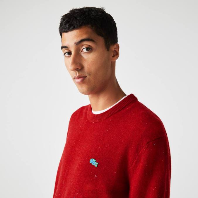 Lacoste homens suéter de jérsei de lã com estampa salpicada de ajuste regular vermelho P2PX1509 roupas