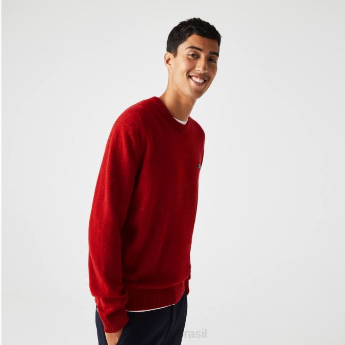 Lacoste homens suéter de jérsei de lã com estampa salpicada de ajuste regular vermelho P2PX1509 roupas