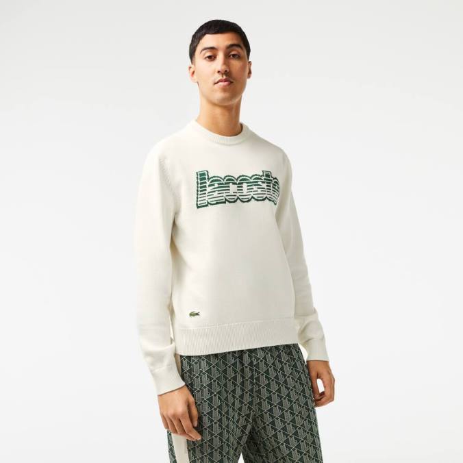 Lacoste homens suéter de jersey com gola redonda Branco Verde P2PX501 roupas