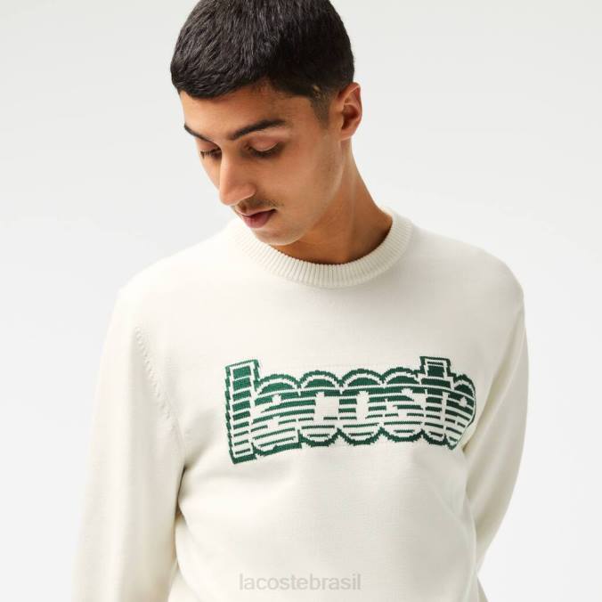Lacoste homens suéter de jersey com gola redonda Branco Verde P2PX501 roupas