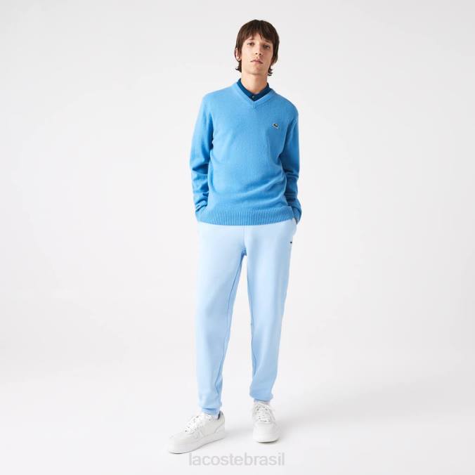 Lacoste homens suéter de lã com decote em V azul P2PX1553 roupas