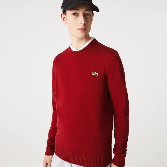 Lacoste homens suéter de lã com gola redonda Bordéus P2PX1408 roupas