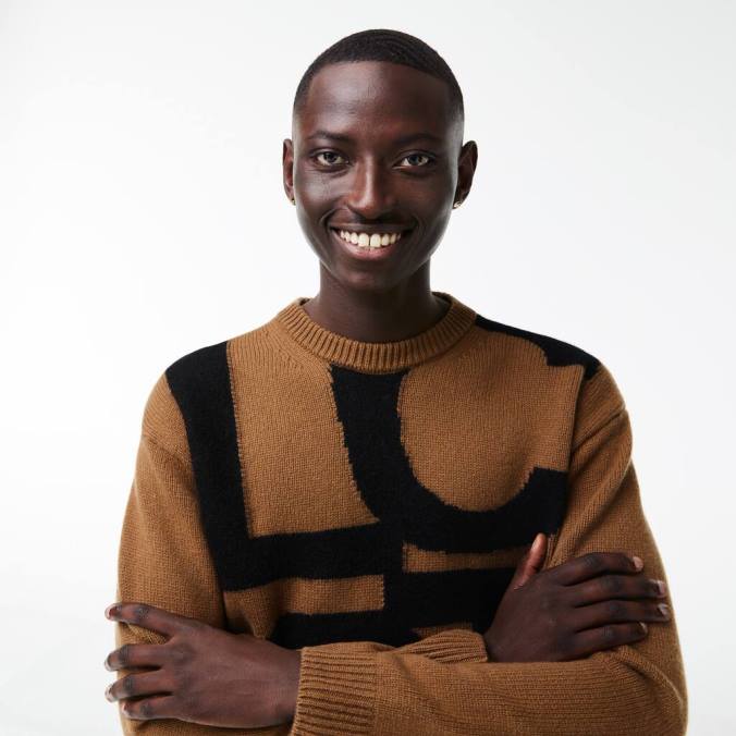 Lacoste homens suéter de lã com letras contrastantes de ajuste clássico marrom preto P2PX1448 roupas