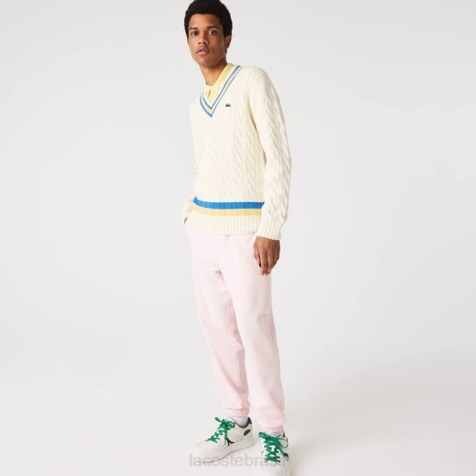Lacoste homens suéter de lã listrado com contraste clássico branco/amarelo/azul P2PX1518 roupas