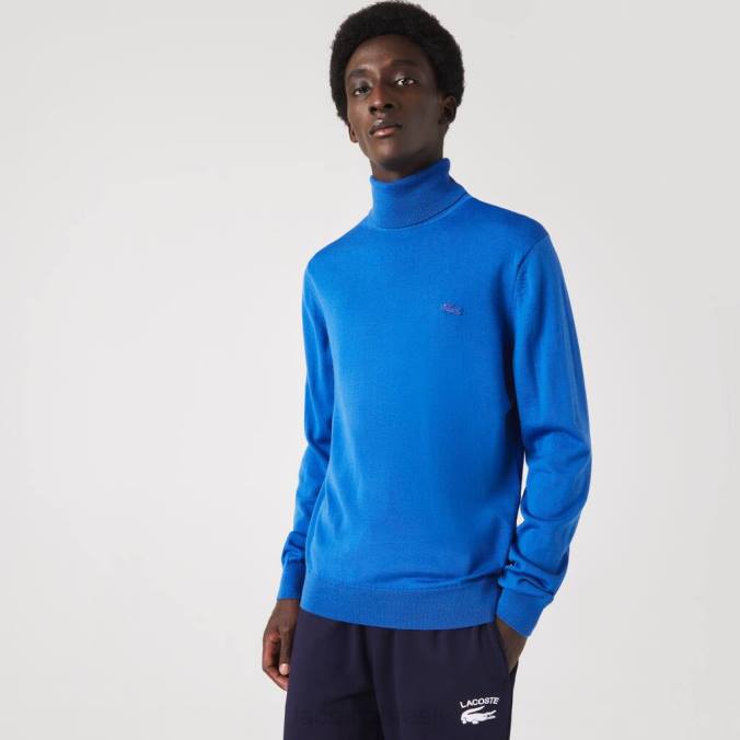Lacoste homens suéter de lã merino com gola alta azul P2PX1594 roupas