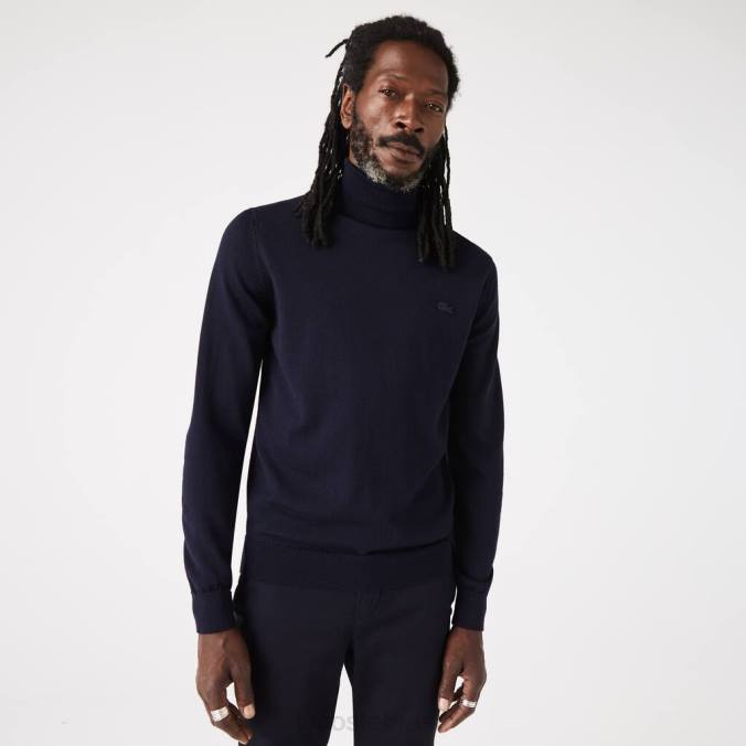 Lacoste homens suéter de lã merino com gola alta azul-marinho P2PX1592 roupas