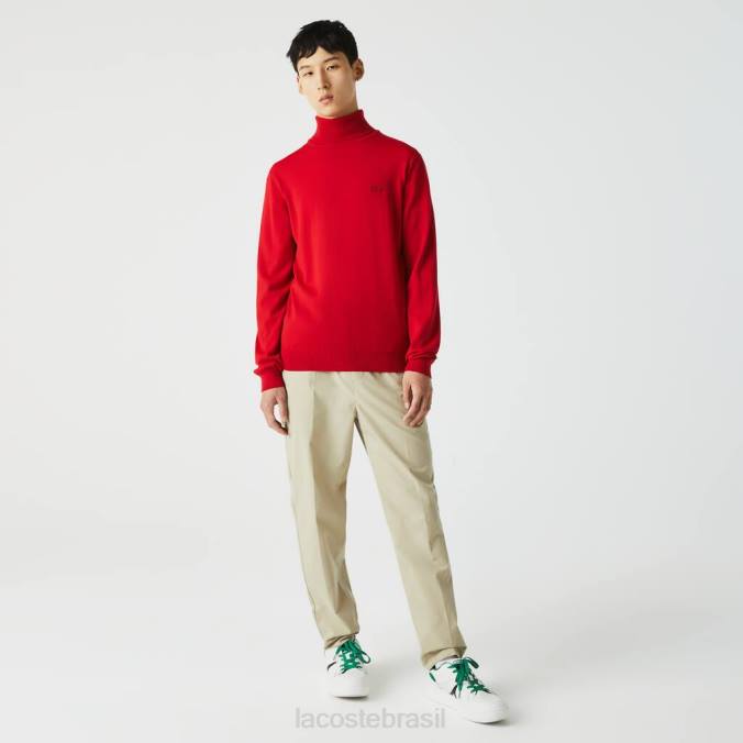 Lacoste homens suéter de lã merino com gola alta vermelho P2PX1593 roupas