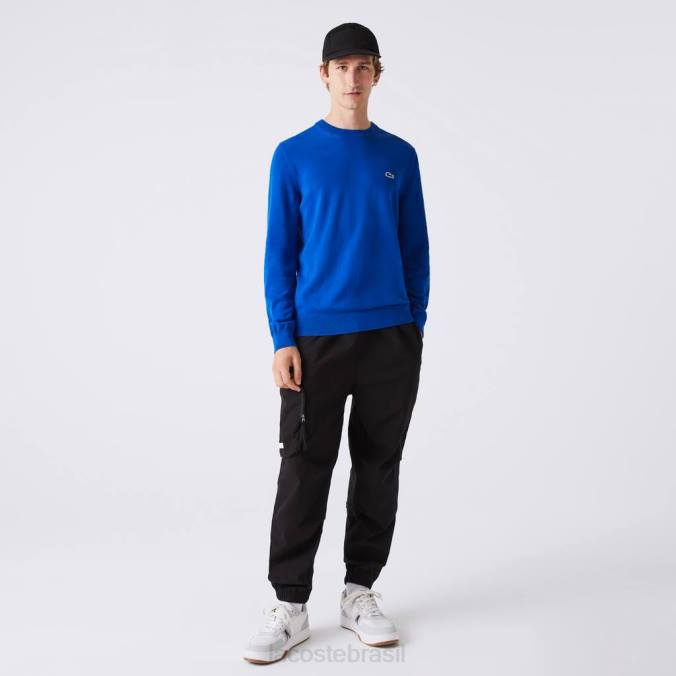 Lacoste homens suéter gola redonda em algodão orgânico azul P2PX1491 roupas
