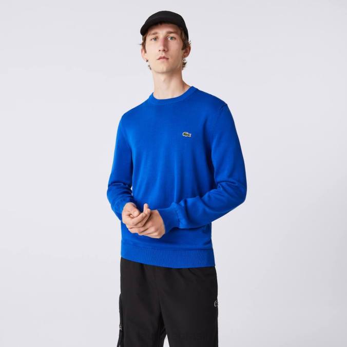 Lacoste homens suéter gola redonda em algodão orgânico azul P2PX1491 roupas