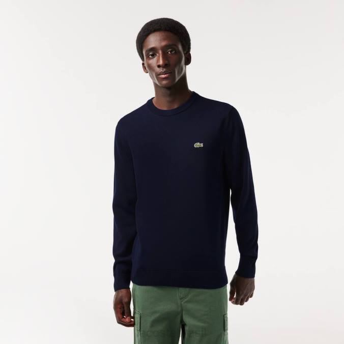 Lacoste homens suéter gola redonda em algodão orgânico azul-marinho P2PX1451 roupas