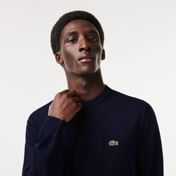 Lacoste homens suéter gola redonda em algodão orgânico azul-marinho P2PX1451 roupas