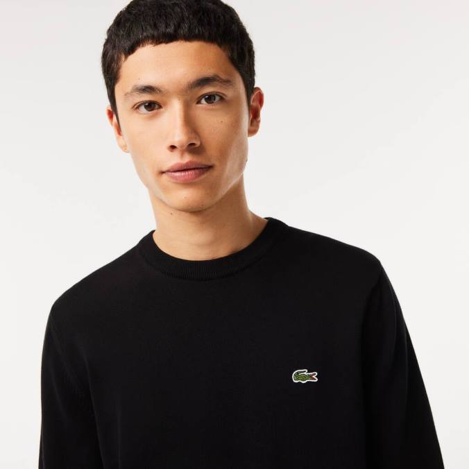 Lacoste homens suéter gola redonda em algodão orgânico preto P2PX1450 roupas